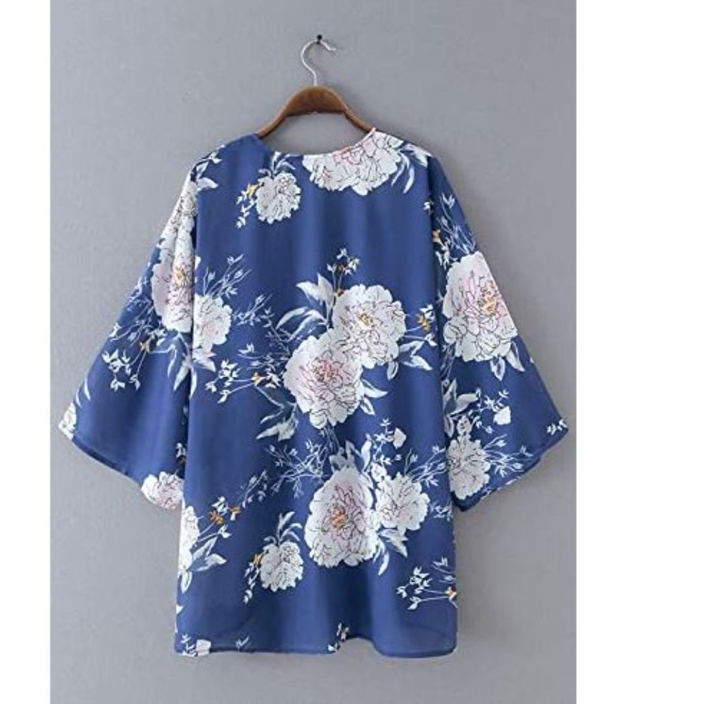 Women's Floral Kimono Cardigan Casual Cover Up - Picture 5 of 7